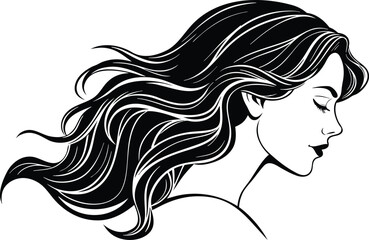 Stylish Hair Style Illustration. Beautiful Woman Hair Style Design. Modern Female Hair Style Art. Trendy Long Hair Style Drawing. Elegant Woman Hair Look. Fashion Hair Style for Girls. Creative Hair
