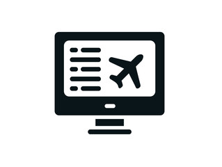 Fototapeta premium Flight information displayed on computer screen with airplane icon 