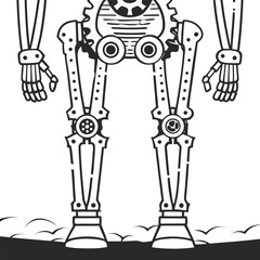 Mechanical Robot Standing on Rocky Terrain