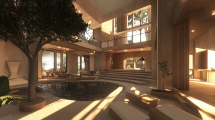 Fototapeta premium Modern interior design of a light-filled atrium.