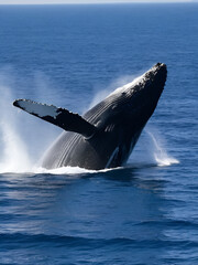 Fototapeta premium Humpback Whale blowing off at surface