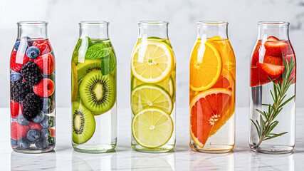 Refreshing Fruit-Infused Water Bottles: Vibrant, Healthy, and Delicious Detox Drinks.