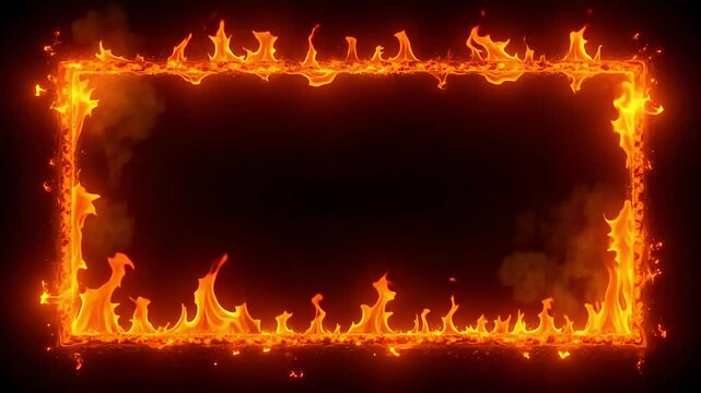 Blazing fire frame animation video with vibrant orange flames on dark background perfect for overlays