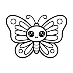 Adorable Kawaii Butterfly Line Art Cute Insect Illustration for Coloring Pages, Stickers, and Prints