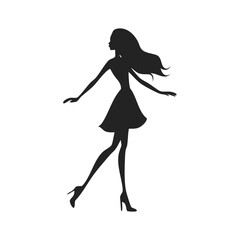Fashion model girl silhouette logo. Black icon beautiful girl isolated on white background. Vector illustration front view.