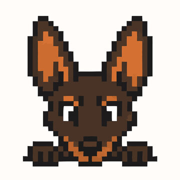 Adorable pixel art dog peeking over edge with large ears and curious expression