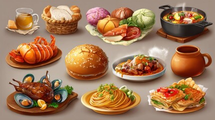 Fototapeta premium Culinary Delights: A Food Illustration Collection