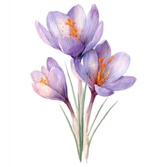 Naklejka premium Watercolor crocus bouquet, light purple blossoms
