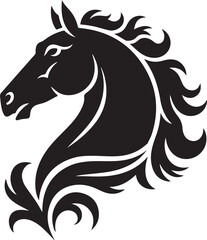 Fototapeta premium Tribal horse head vector illustration with a flowing mane, a striking symbol for a unique black tattoo design