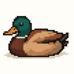 Obraz premium Charming pixel art mallard duck floats gracefully, evoking retro gaming and nature's beauty.