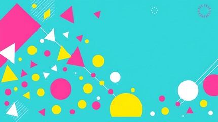 Vibrant geometric shapes and circles on a teal background
