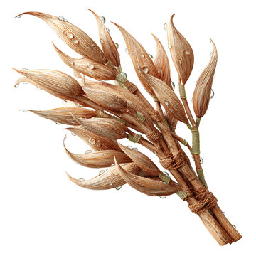 Rattan branch in neutral brown, tropical decor element, on isolated white background --s 250