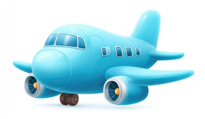 Obraz premium Cartoon light-blue airplane, glossy, stylized