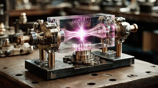 Neodymium-iron-boron magnet near brushless DC motor rotor in workshop
