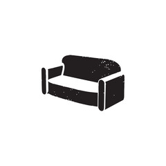 Textured sofa icon. Minimalist black couch silhouette with grunge effect. Vintage furniture logo for interior design