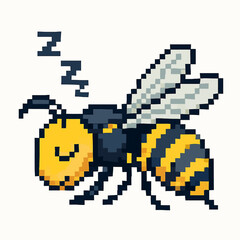 Obraz premium Charming pixel art bee peacefully sleeping with cute Zzz symbols floating around