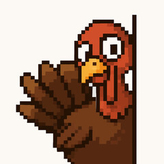 Fototapeta premium Playful pixel art turkey peeking around corner for Thanksgiving fun and festive celebrations