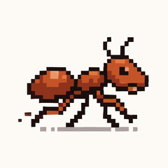 Fototapeta premium Retro pixel art ant scurrying with determination, evoking vintage gaming and digital design