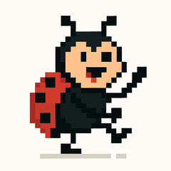 Fototapeta premium Charming pixel art ladybug character waving hello with a happy expression, perfect for retro games.