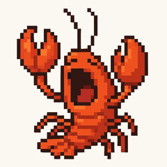Playful pixel art lobster with raised claws and open mouth, evoking excitement and fun for game design