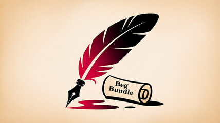 Antique writing set with quill pen, inkwell, and aged paper.