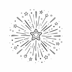 Obraz premium Star firework vector line icon. Hand drawn star element background. Firework sparkle illustration, doodle crayon sketch pattern. Brush spark shape.