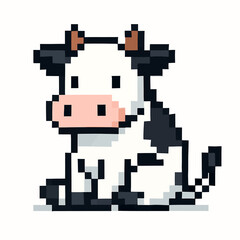 Obraz premium Charming pixel art cow illustration, perfect for playful designs and retro game aesthetics.