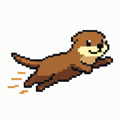 Playful pixelated otter leaping forward with energetic motion blur