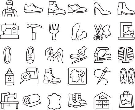 Shoemaking and Cobbling Tools and Footwear Icons