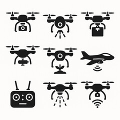 Modern Drone Icons Set – Commercial, Military, Delivery and Agricultural UAVs