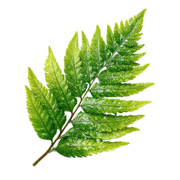 Tropical fern leaf with detailed veins and light gradients, on isolated white background --s 250