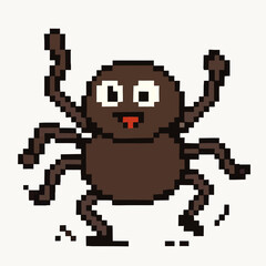Fototapeta premium Happy pixel art spider dancing with joy, perfect for Halloween, kids' designs, and fun projects