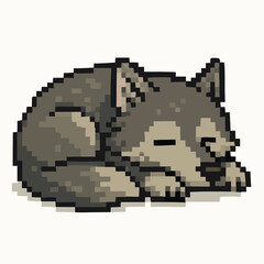 Fototapeta premium Pixel art sleeping wolf - a tranquil moment of peaceful rest, perfect for design projects