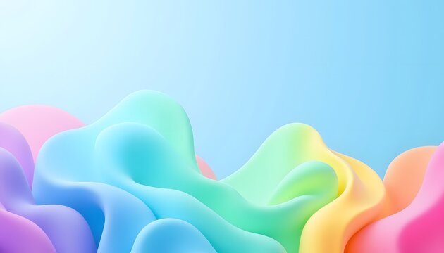 An image showcases a vibrant interplay of superimposed amorphous forms in a cascade of rainbow colors