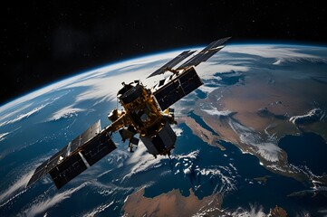 Obraz premium Space satellite over the planet earth. Space satellite orbiting the earth