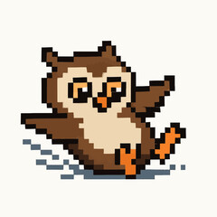 Fototapeta premium Pixelated owl illustration with outstretched wings, perfect for designs, cards, and playful projects
