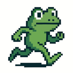 Fototapeta premium Dynamic pixel art frog running, perfect for gaming, animation, and creative projects, get it now!