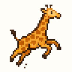 Obraz premium Pixel art giraffe leaping with joy, perfect for children's books, games, and playful designs