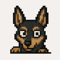 Pixelated dog portrait with curious eyes, perfect for retro gaming, design, and fun projects