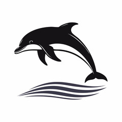Fototapeta premium Vector Silhouette of Dolphin Leaping Over Waves