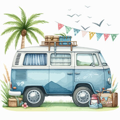 Obraz premium watercolor Camper Van vector , watercolor Camper Van
