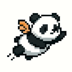 Naklejka premium Pixelated panda soaring through the air with a determined expression for games and fun