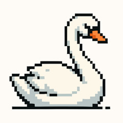 Pixel art swan gliding gracefully, evoking calm, nature, and retro design for creative projects