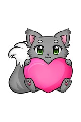 Gray cat with heart