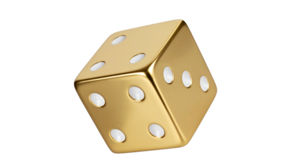 Golden dice background for decoration, luxury casino poster on white background.