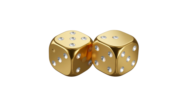 Golden dice background for decoration, luxury casino poster on white background.