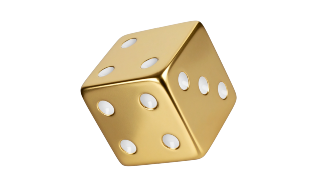Golden dice background for decoration, luxury casino poster on white background.