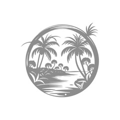 Tropical Island Scene with Palm Trees and Ocean View