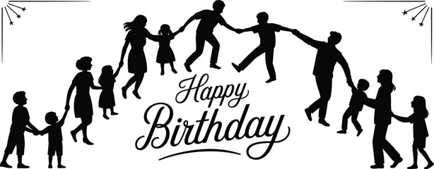 Birthday, celebration, silhouette, people, children, adults, happy, festive, party, circle, togetherness, black