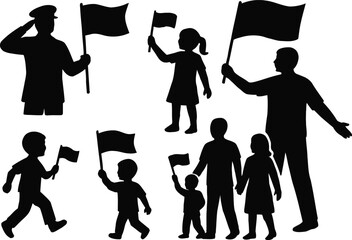Vector art of silhouette of people waving flags in a parade isolated on white background vector